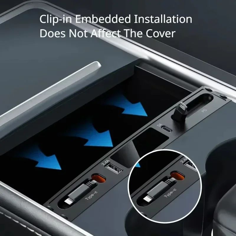 Stasiun Dok untuk Aksesori Tesla Model 3 Y Pengisi Daya Cepat 27W Hub USB Ekstensi Konsol Tengah Sensor Pintar 2021-2023