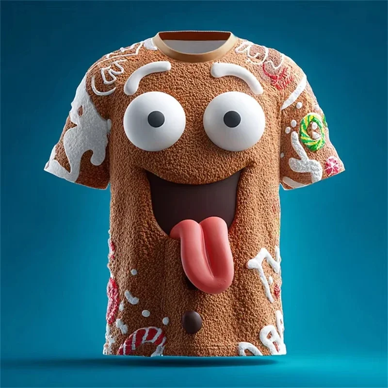 Funny Gingerbread Men 3D Printed Men's And Women's Short Sleeved T-shirt Casual Cosplay Costume T-shirt