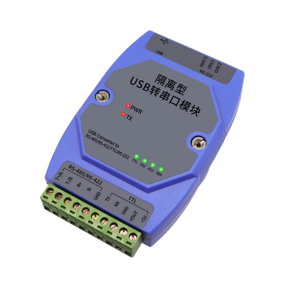 4‑in‑1 USB Serial Converter RS485 RS232 RS422 TTL Industrial DIN Rail Mount Isolated Module