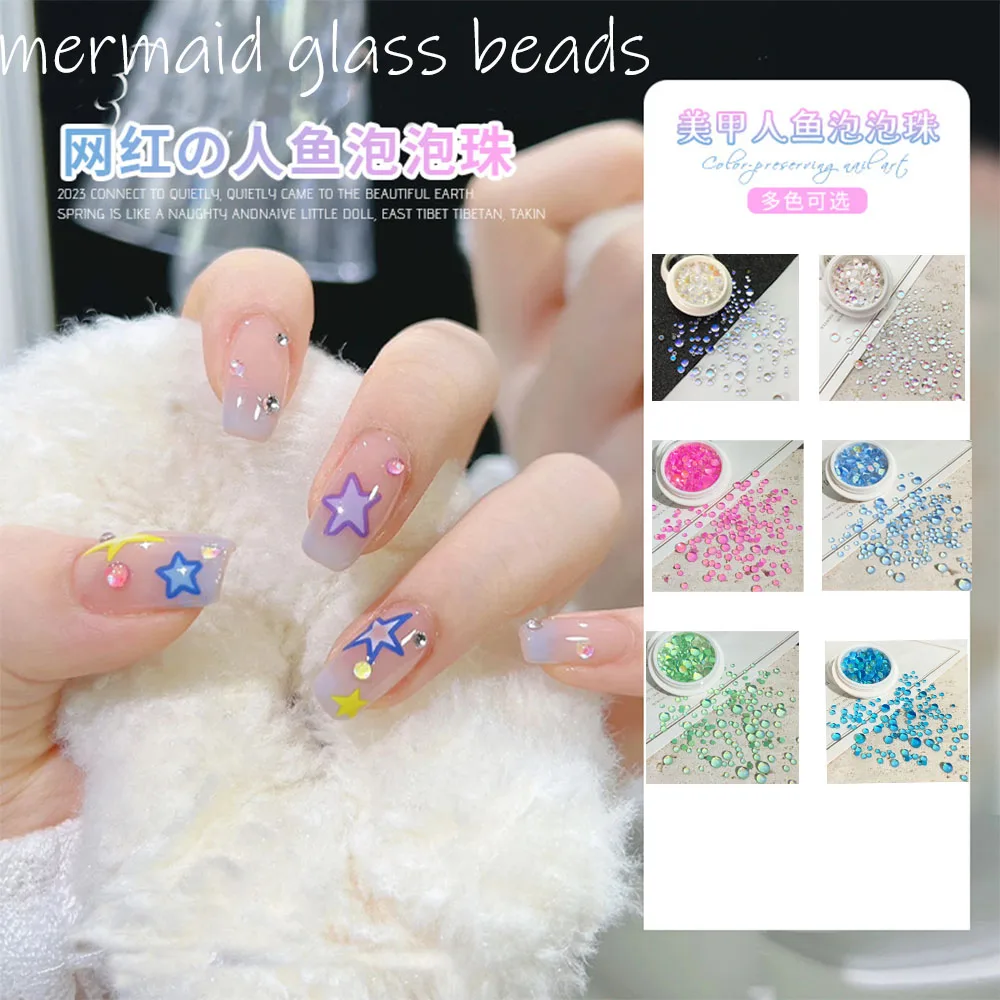 3D Candy Colors Mixed Size Mermaid Round Glass Crystal Beads AB Nail Art Rhinestones DIY Flatback Acrylic Rhinestone Decorations