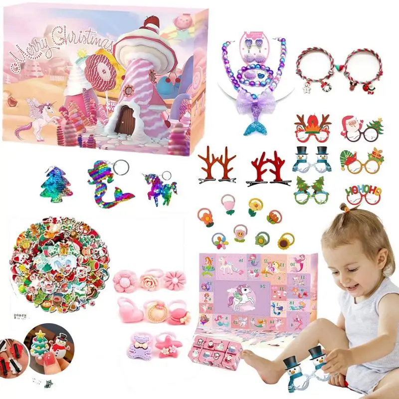 24pcs Christmas Advent Calendar Makeup Dolls Gift Box 24 Days Countdown Calendar Necklace Toy Accessory Christmas Toys For Girls