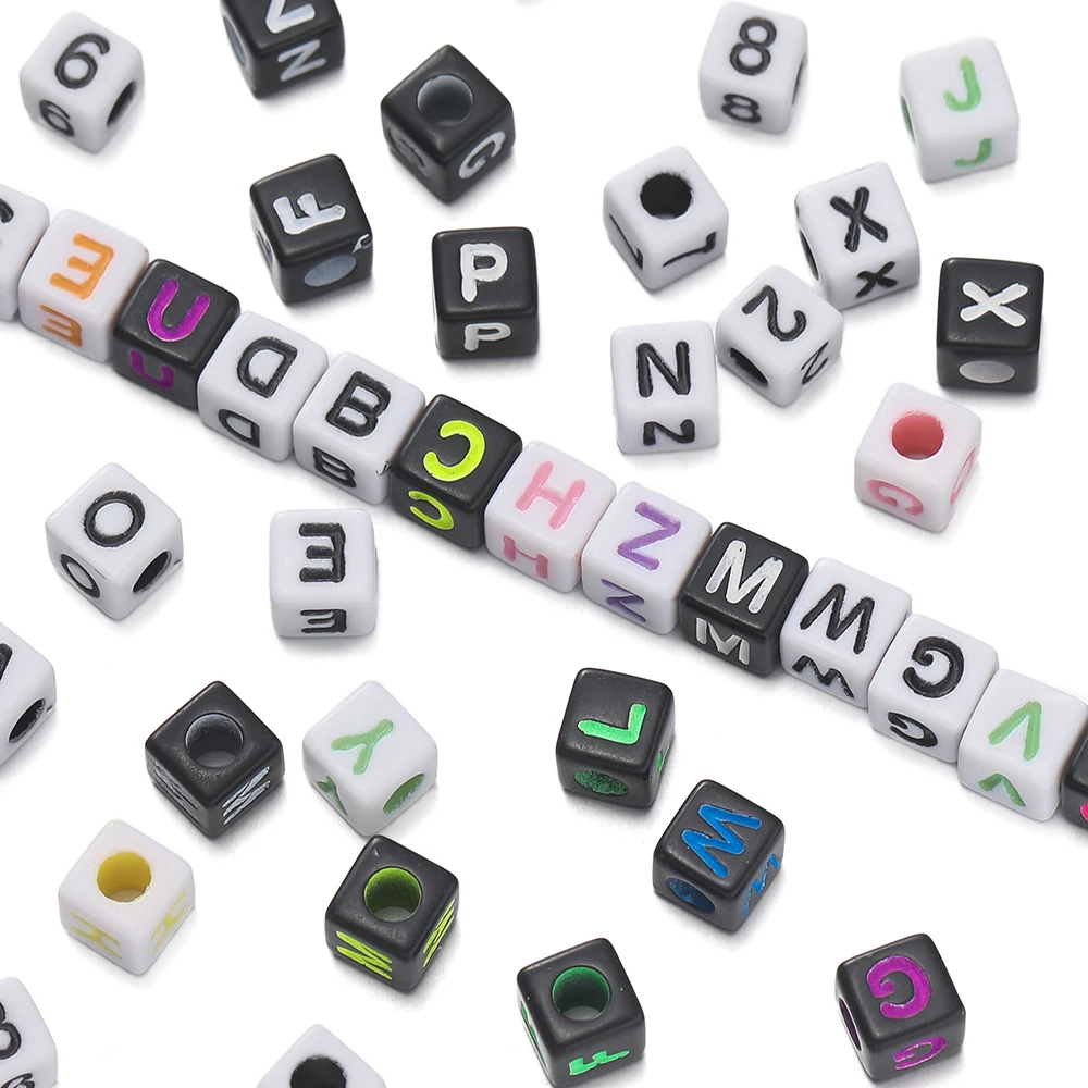 

100pcs 5mm Letters Digital Acrylic Square Beads Mixed Spacer Losse Beads for Jewelry Making DIY Bracelets Necklaces Accessories