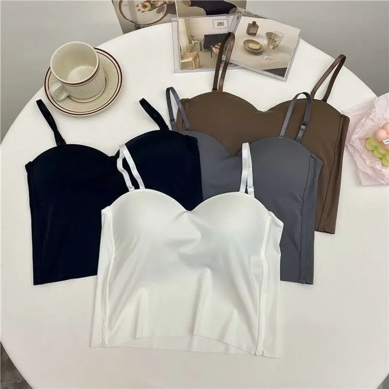 Fashion Tank Tops for Women Summer Cute Crop Tops Slim Elastic Camisole Ice Silk Women Camis with Bra Pad Suspender for Girls