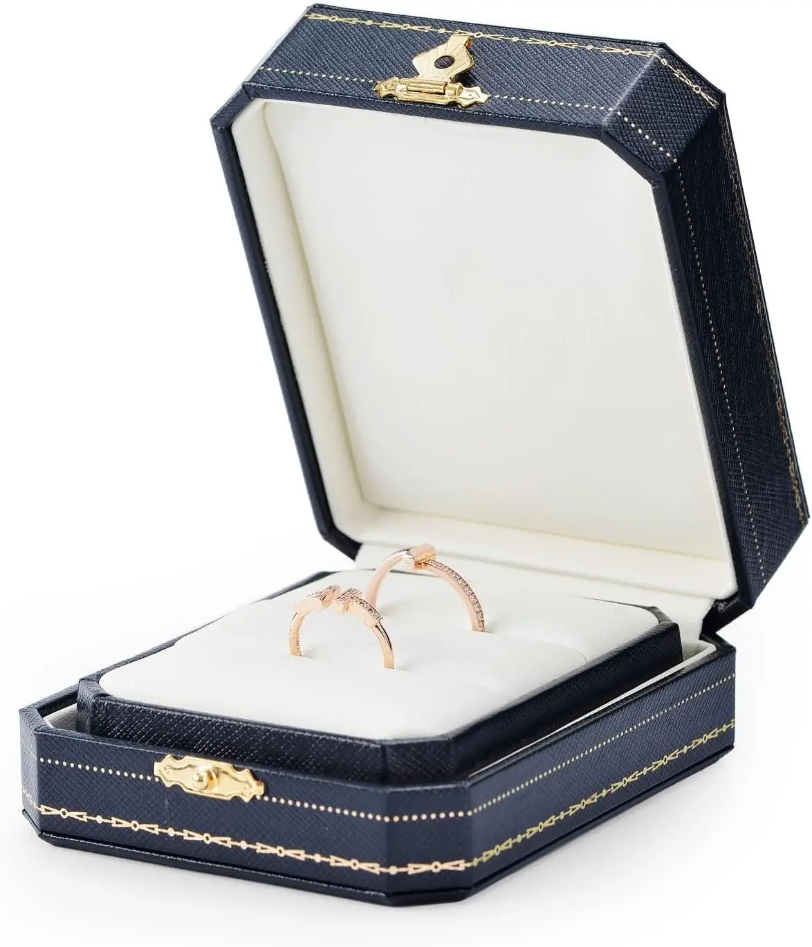 

Double Ring Box Royal Blue Ring Bearer Box for Engagement Wedding Jewelry Gift Case