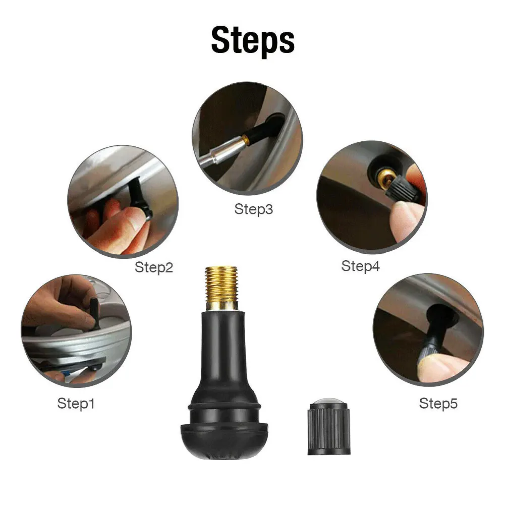 10-100Pcs TR413 Tubeless Car Wheel Tire Valve Stems with Caps Tyre Rubber Valves with Dust Caps Black Rubber Valve Stems