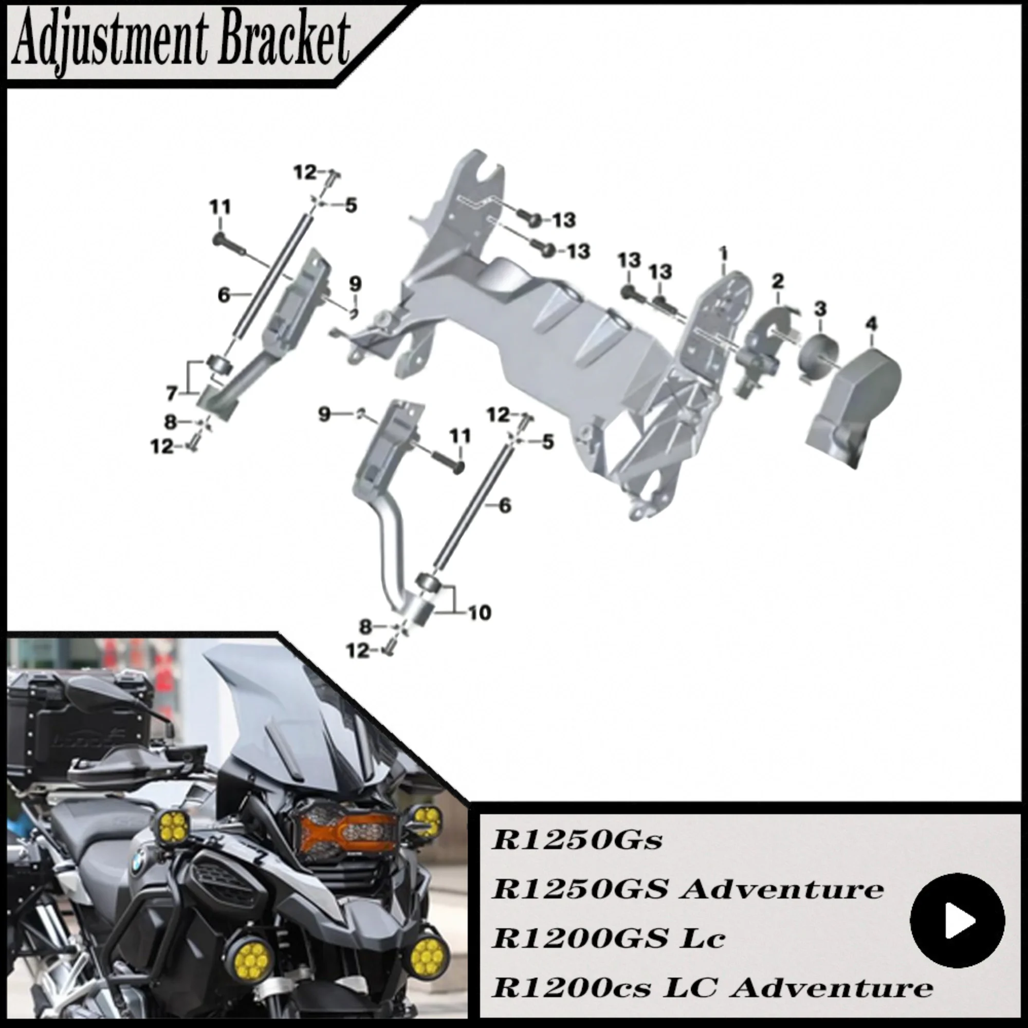 For BMW R1250GS R 1250 GS R1200GS R 1200 GS Adventure GSA LC 2013-2025 Windscreen Adjustment Bracket Nylon Stainless Steel Black