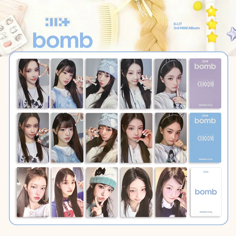 5 шт./компл. Kpop Idol Girl ILLIT новый альбом серии BOMB HD печатные фотокарточки YUNAH IROHA Lomo карты MINJU MOKA WONHEE фанаты Фото №2