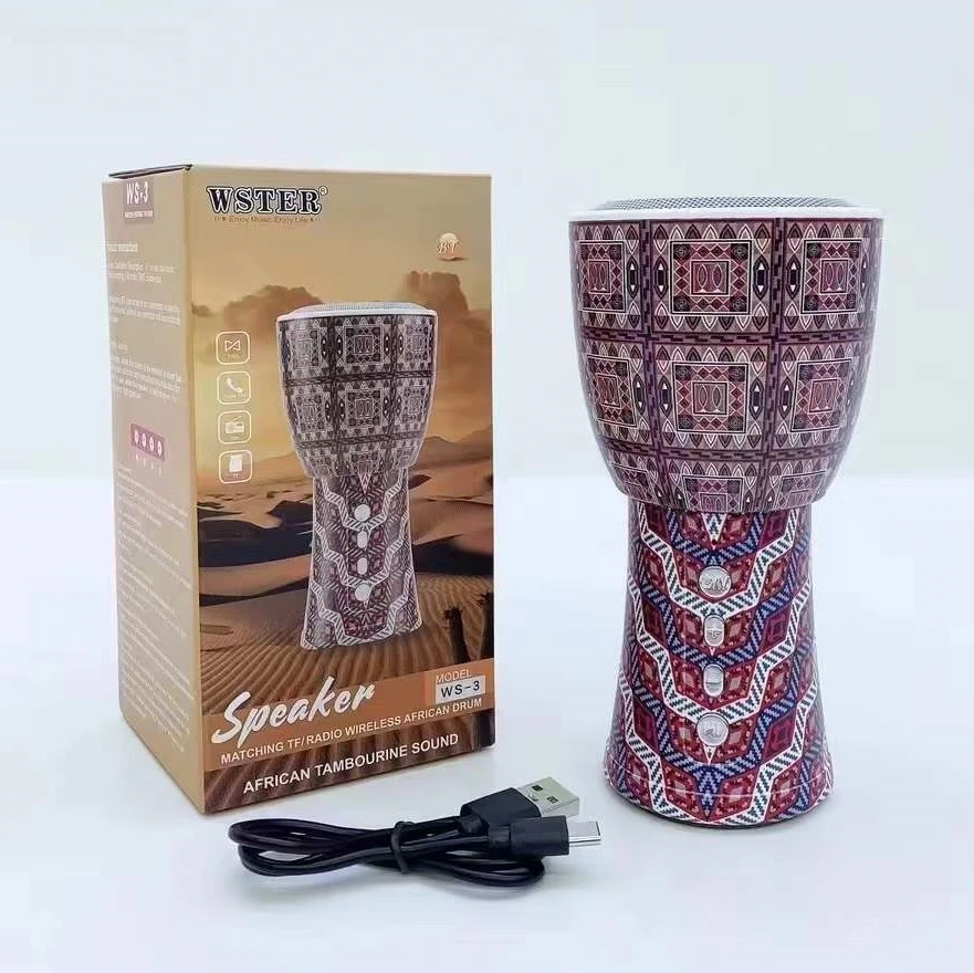 2024 New hot African drum WS-3 painted Bluetooth speaker Outdoor subwoofer Mini portable card speaker gift