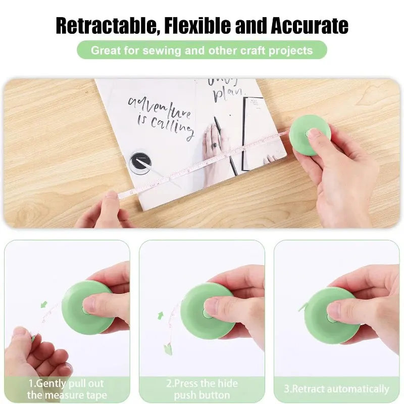 1Pc Retractable Tape Measure Soft Boby Fabric Measuring Tape 60 Inch(1.5Meters) Small Sewing Tape Measure Double Scale Ruler