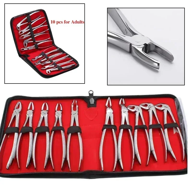 

10 шт., набор щипцов для удаления зубов, профессиональные хирургические плоскогубцы для удаления зубов, инструменты для оральной хирургии для стоматологов, взрослых