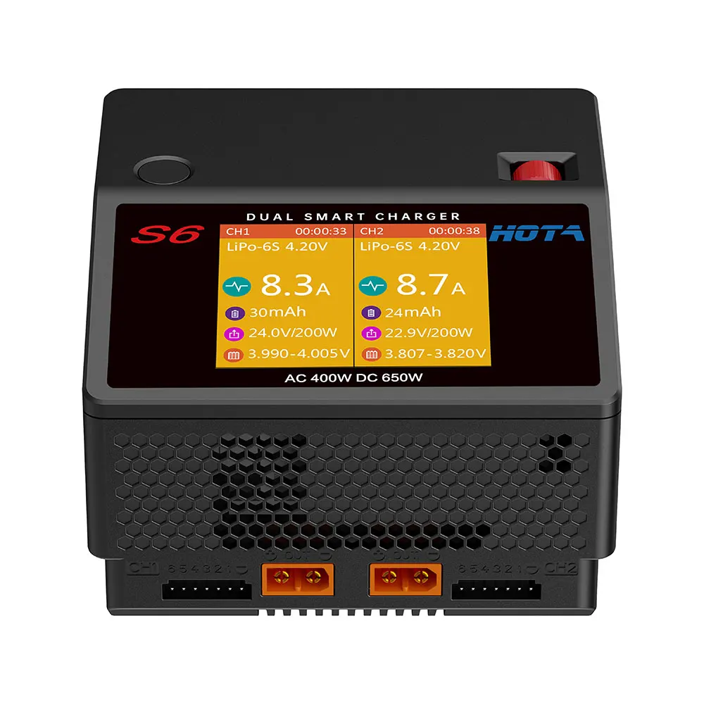 HOTA S6 AC 400W DC 325W*2 15A*2 Dual Channel Lipo Charger for 1-6S LiHv/LiPo/LiFe/Lilon Battery