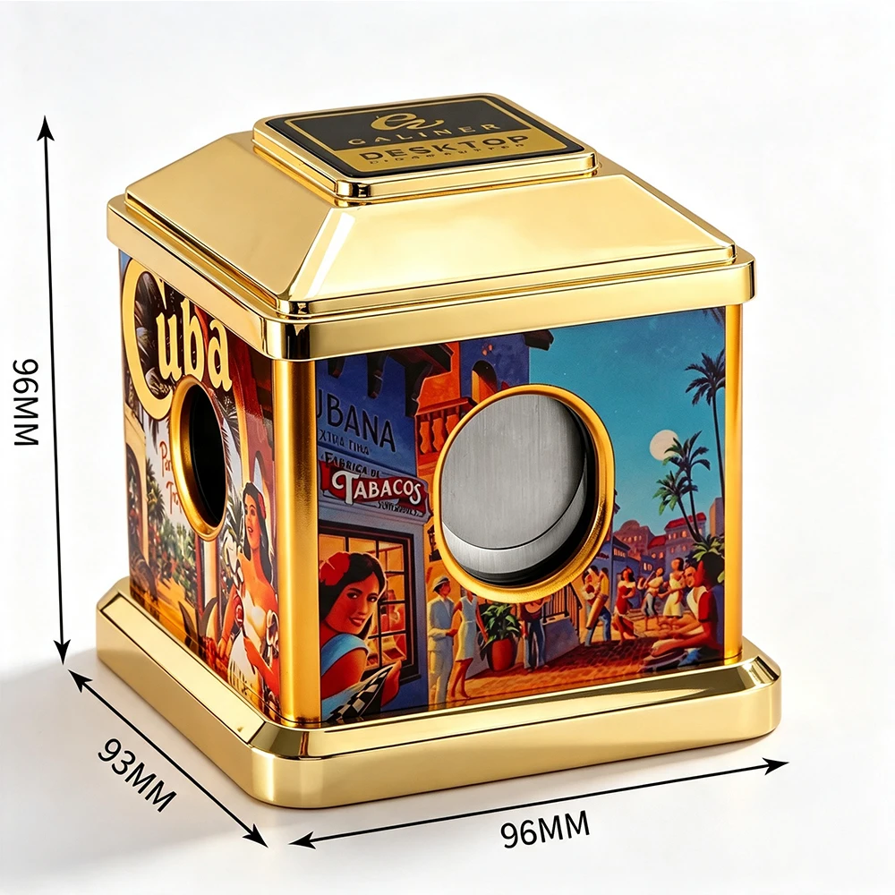 GALINER Desktop Cigar Cutter Retro Painting Gold Plated Metal Table Cigar Punch Double Hole Cigar Scissors Gift For Cigar Lovers
