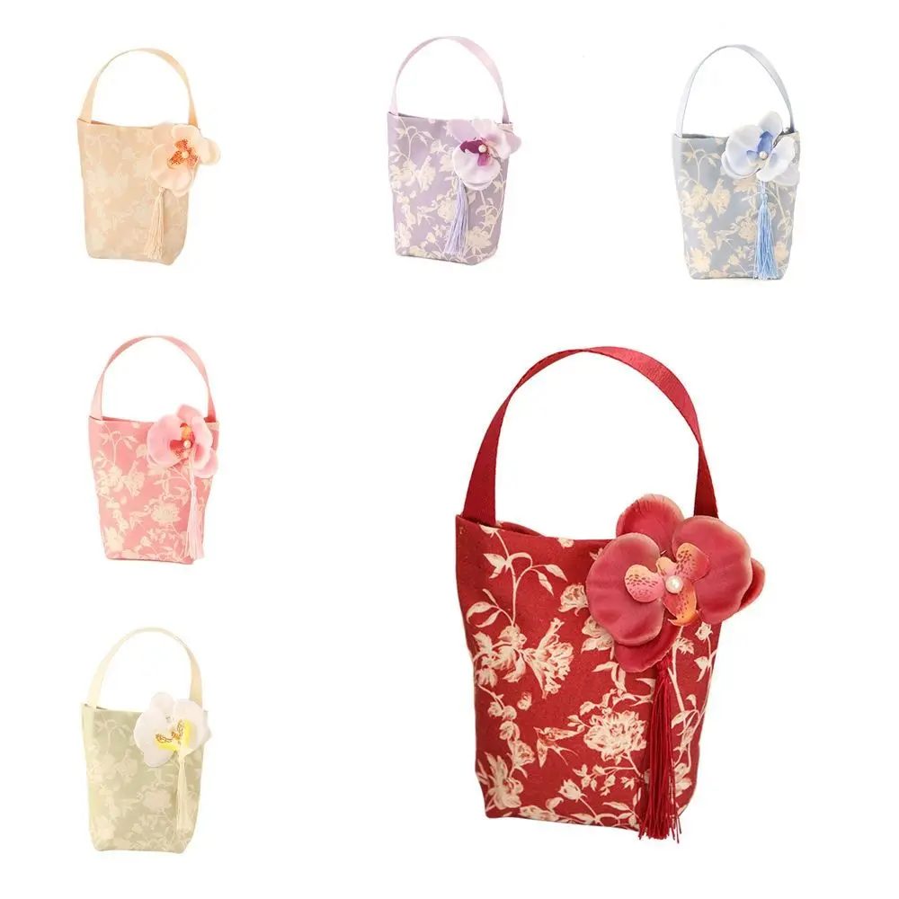 Flower Festive Sugar Bag Butterfly Orchid Flower Pendant Storage Bag Canvas Knot Wrist Bag Jewelry Packing Bag Korean Style