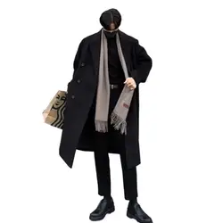 Winter Men Black Thick Woolen Trench Coats Korean Style High Quality Male Casual Trenchcoat Men's Streetwear Windbreaker