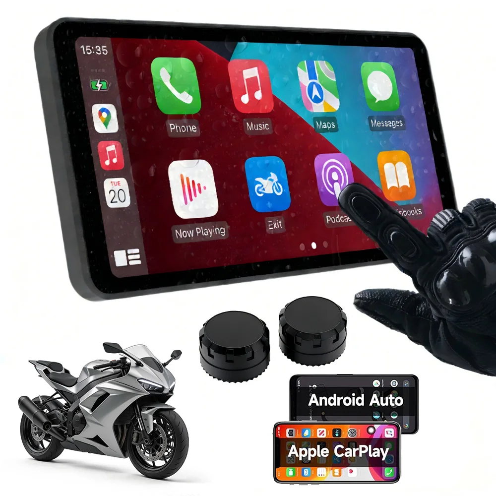 

6-Inch Motorcycle Smart Display - Wireless CarPlay & Android Auto TPMS |IP67Waterproof | HD Touchscreen| Fits Most Bikes