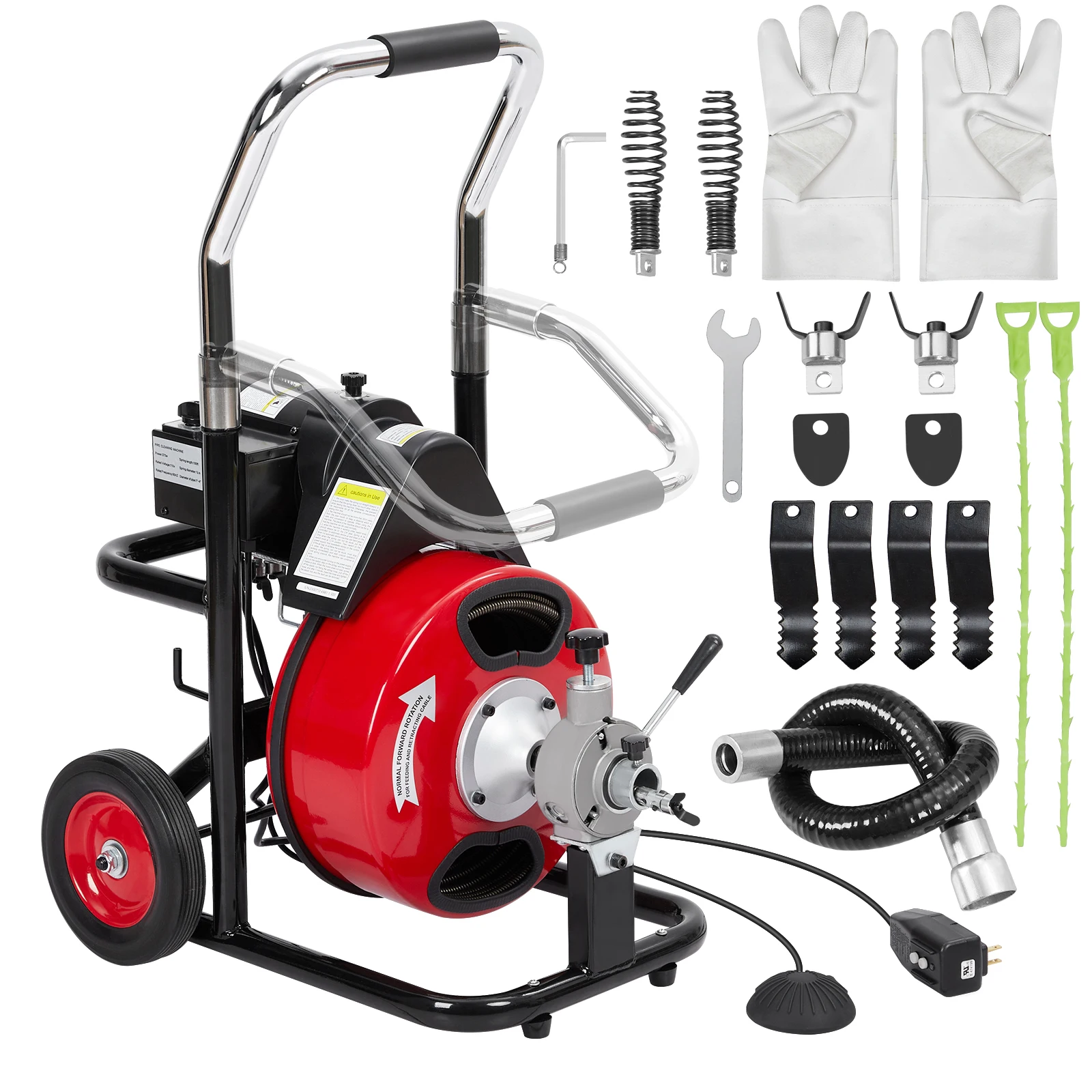 75 Ft X 3/8 Inch Drain Cleaner Machine, Electric Drain Snake Auger for 1 to 4 Inch Pipes with Foot Switch Gloves, Portable Automatic Clog Remover for Sinks, Showers, Toilet