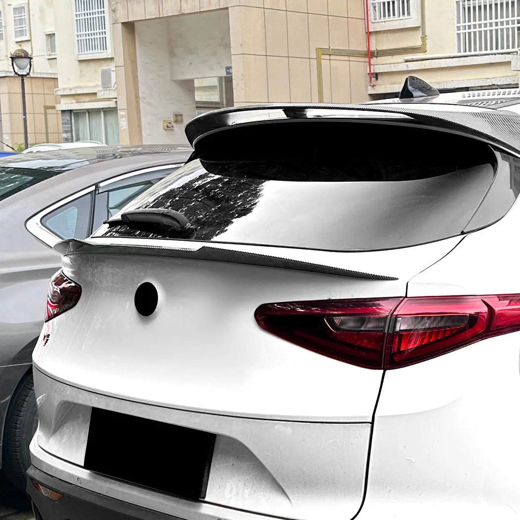 FOR Alfa Romeo Stelvio 2018-2024 Black / Carbon Look Rear Spoiler Wing Lip Extension Rear Trunk Spoiler Lip Boot Wing Lip