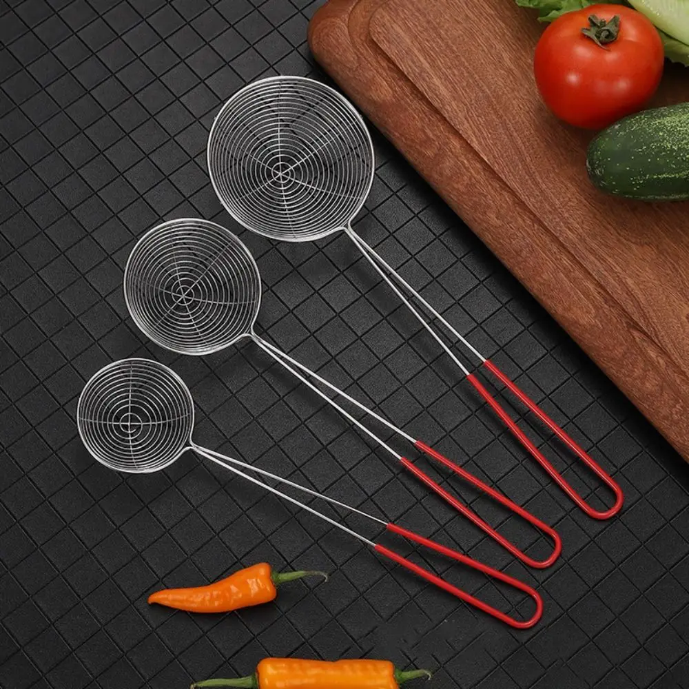 Stainless Steel Pearl Colander Milk Tea Shop Essential Red Handle Milk Tea Spoon Colander Boba Strainer Tapioca Scoop