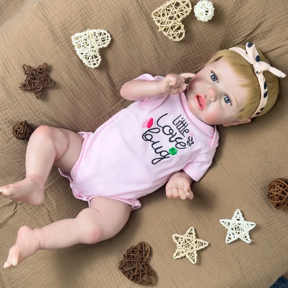 22 بوصة الاصطناعي رسمت نابض بالحياة تولد من جديد دمية لطيف لينة الفينيل دمية W-022XK الطفل اللعب منزل رفيق دمية مع المنقولة