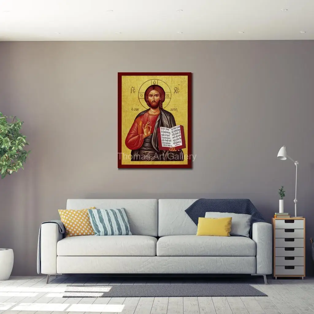 Greek Orthodox Jesus Christ Icon HD Print Byzantine Canvas Art Large Religious Wall Decor for Baptism Gift & Home Blessing