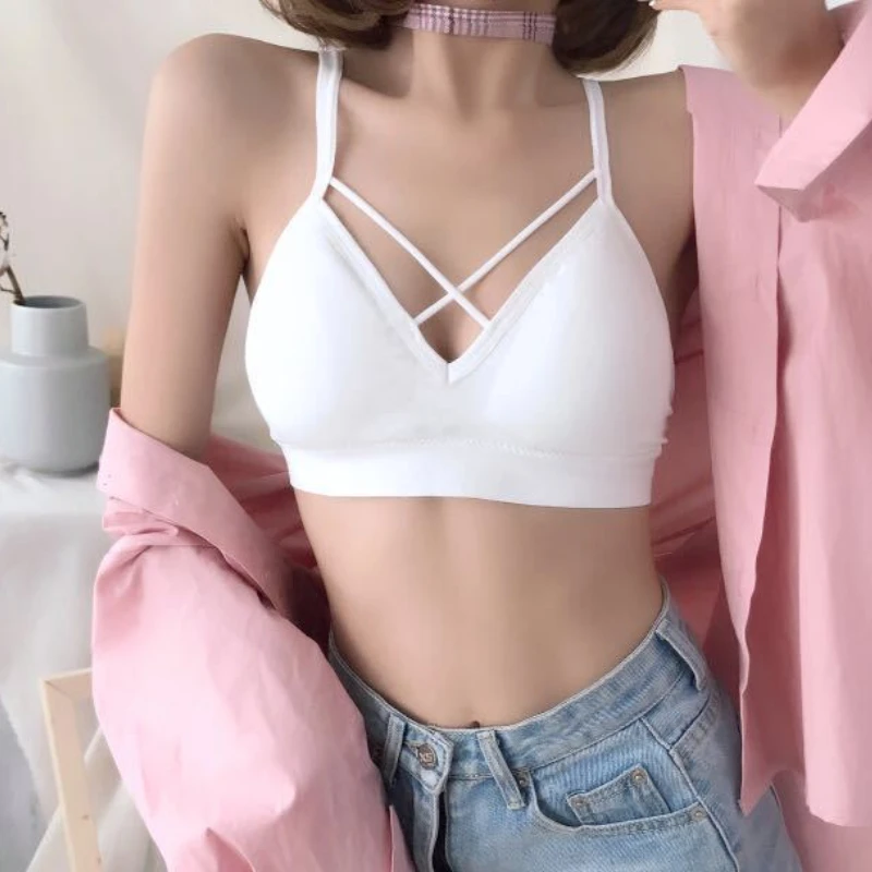 Fashion Summer Beautiful Back Wrapped Chest Anti-glare Gathered Bra Student Girl Models Without Steel Ring Underwear