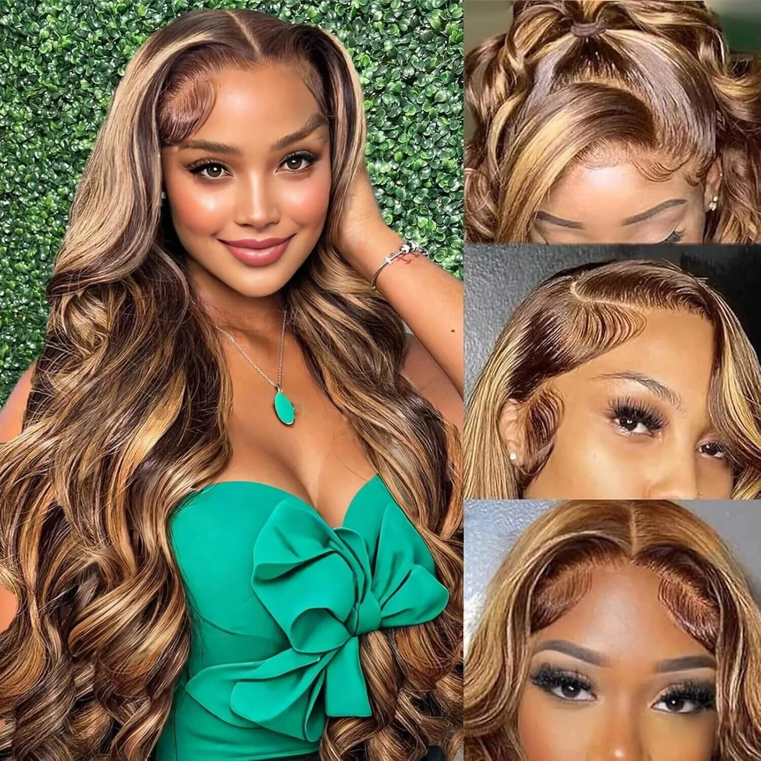 P427 Honey Gold Highlight Ombre Body Wave Lace Front Wig HD Glueless 13x4 180%Density 100% Premium Brazilian Virgin Human Hair