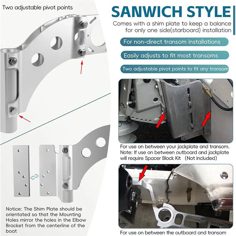 1810303 Talon Sandwich Adapter Mounting Bracket Heavy Duty Talon Jack Plate Mount Brackets for Starboard
