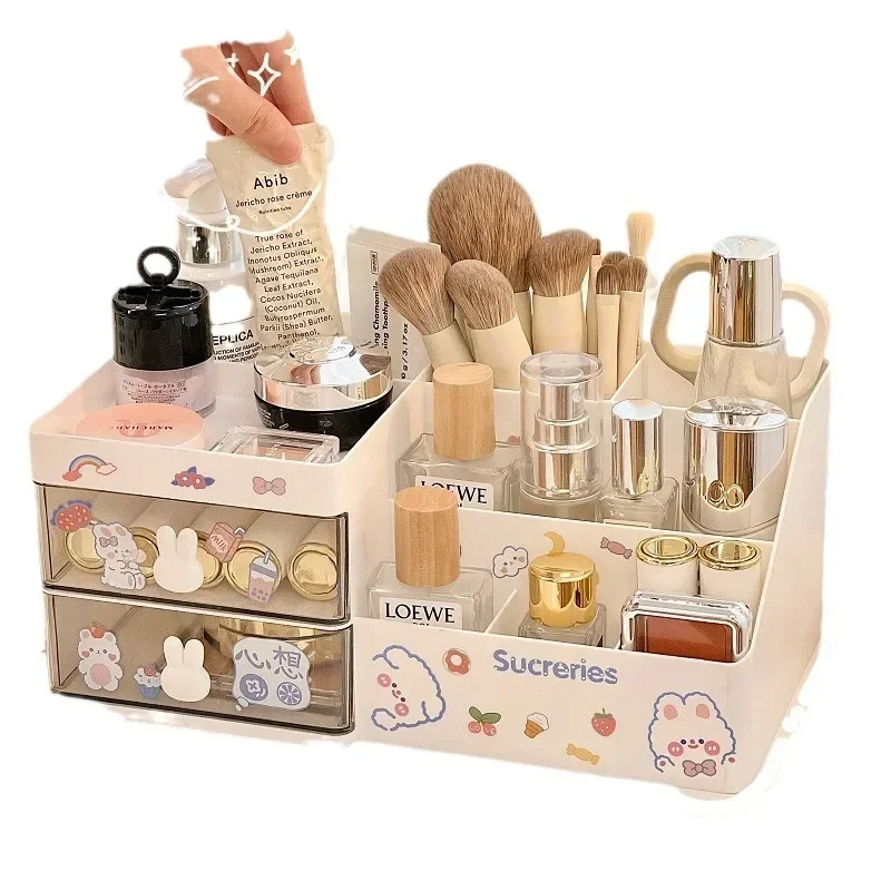 Desktop Cosmetic Storage Box Organizer Drawer Office Storage Rack Stationery Desk Pen Holder Bunny Drawer Organizer Cute Kawaii