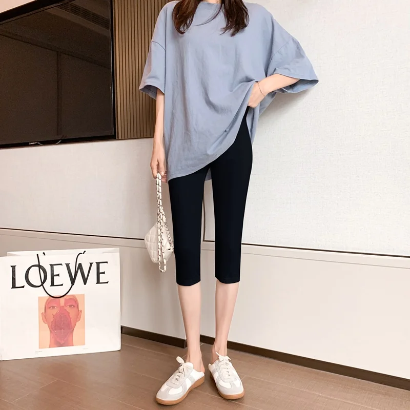 Pantaloni a sette piedi modali slim fit Donna Estate Abbigliamento outdoor Sottile elastico Dimagrante Plus Size Vita alta Colore Base Strato P...