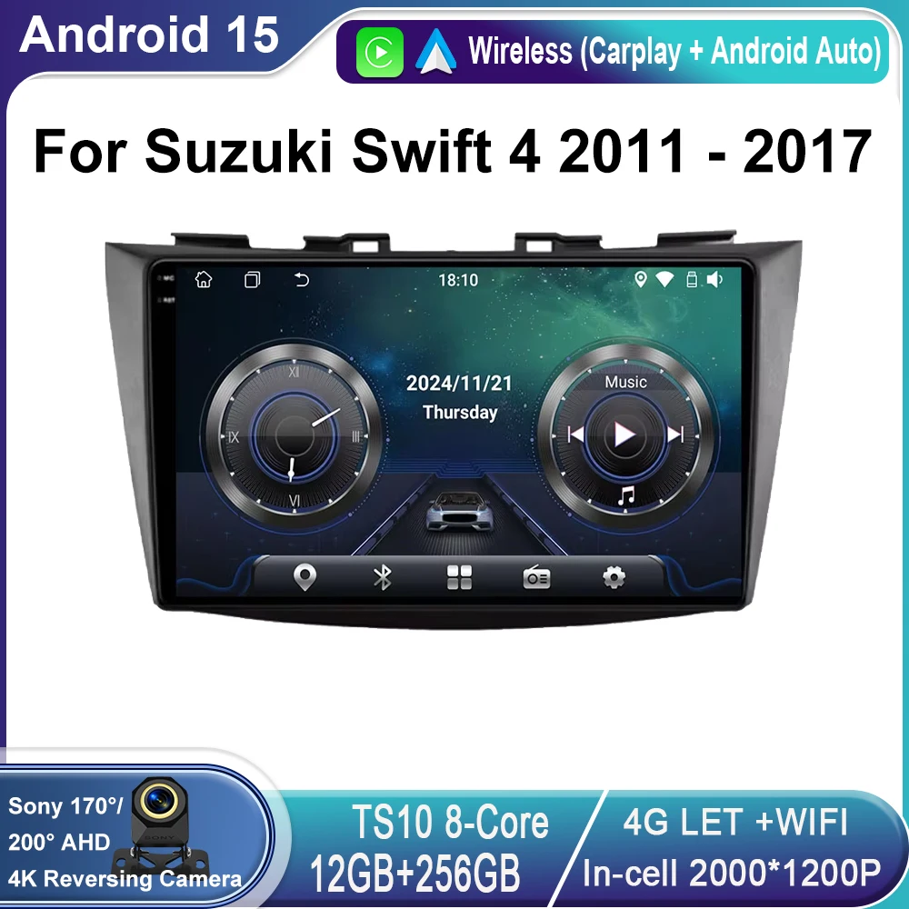 Car Radio Android 15 For Suzuki Swift 4 2011 - 2017 Multimedia Video Player Carplay Auto Stereo GPS Navigation QLED Screen WIFI