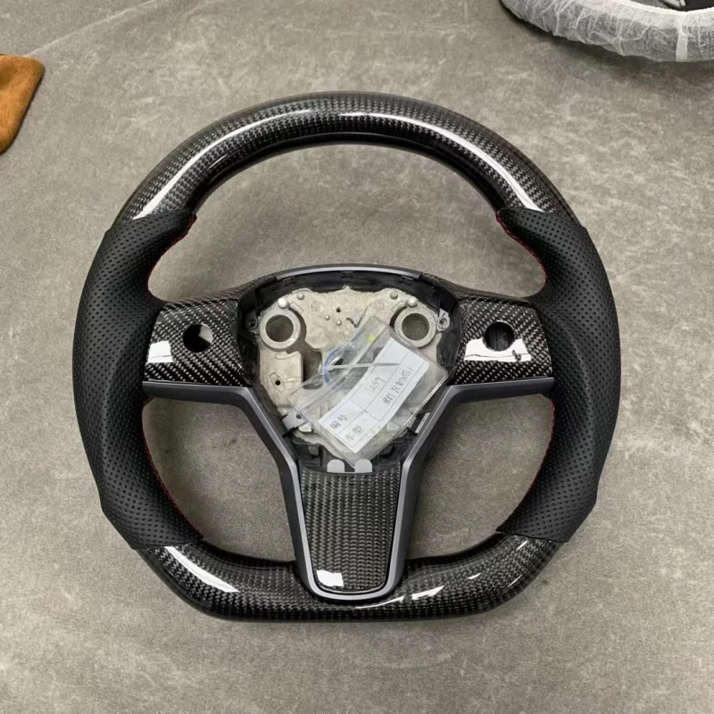 For Tesla Model 3/Y modified carbon fiber steering wheel upgrade with suede D-shaped steering wheel