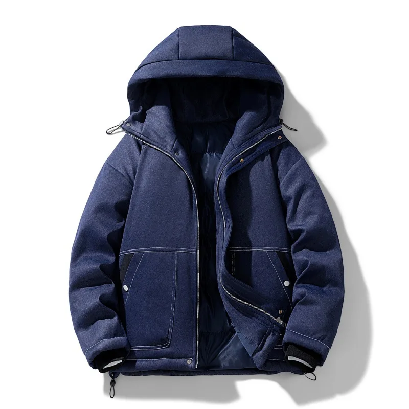 

2025 Man Coat Winter Thicken Warm Solid Color Male Down Outerwear Fashion Long Sleeve Pocket Zipper Loose Men Hooded Jacket