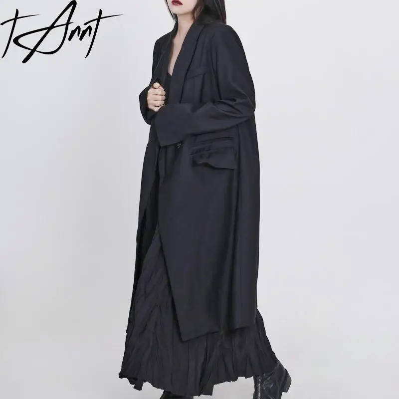 

Tannt Women Blazers Fashion Black Khaki Long Blzers Jacket For Women 2025 New Spring Vintage Casual Long Woman Suit Coats