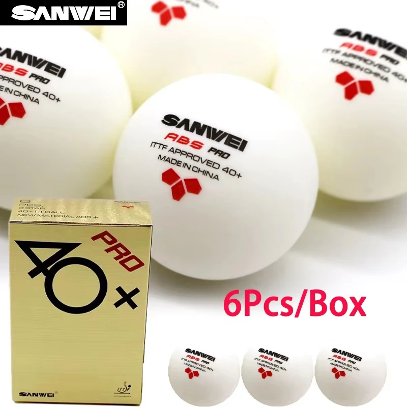 6pcs/box SANWEI ABS PRO 3-Star 40+ Table Tennis Balls New Material ITTF Approved Seamed Ping Pong Balls for Competition Training
