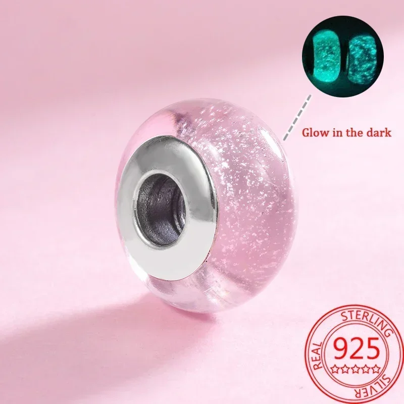 Classic 925 Sterling Silver Colored Flower Leaf Cosmic Rainbow Murano Glass Charm Bead Fit DIY Bracelet Women Jewelry MakingGift