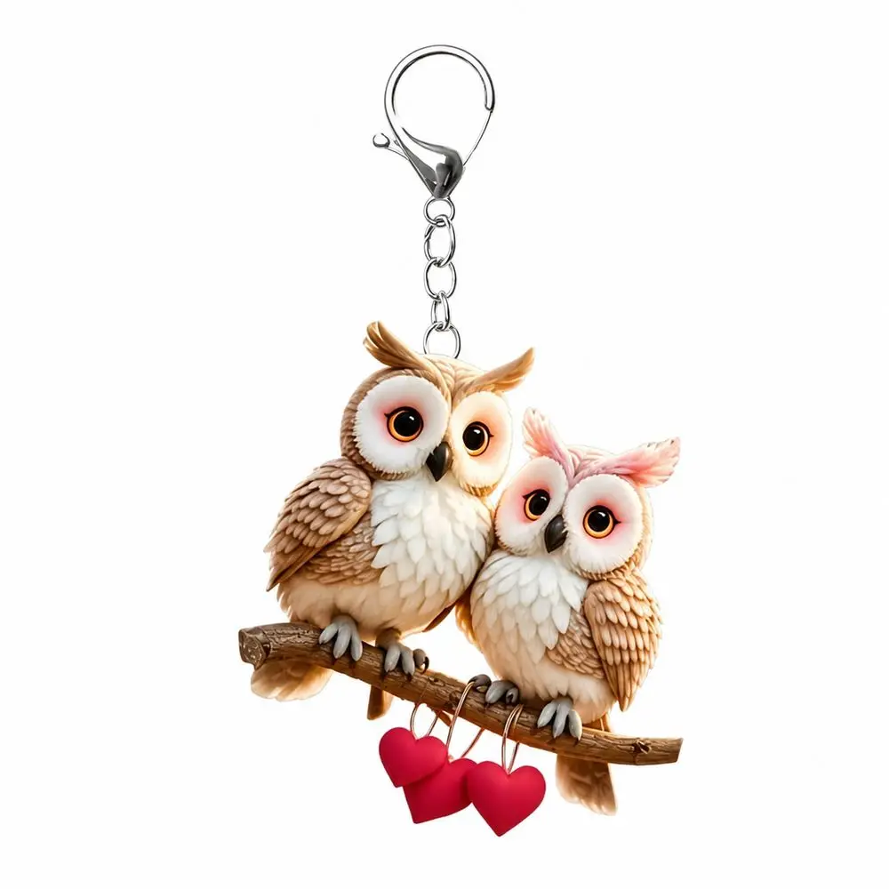 Gifts Acrylic Owl Keychain Flat Keychain Loop Animal Ornament Lightweight Rearview Mirror Hanging Ornament Car Interior Decor