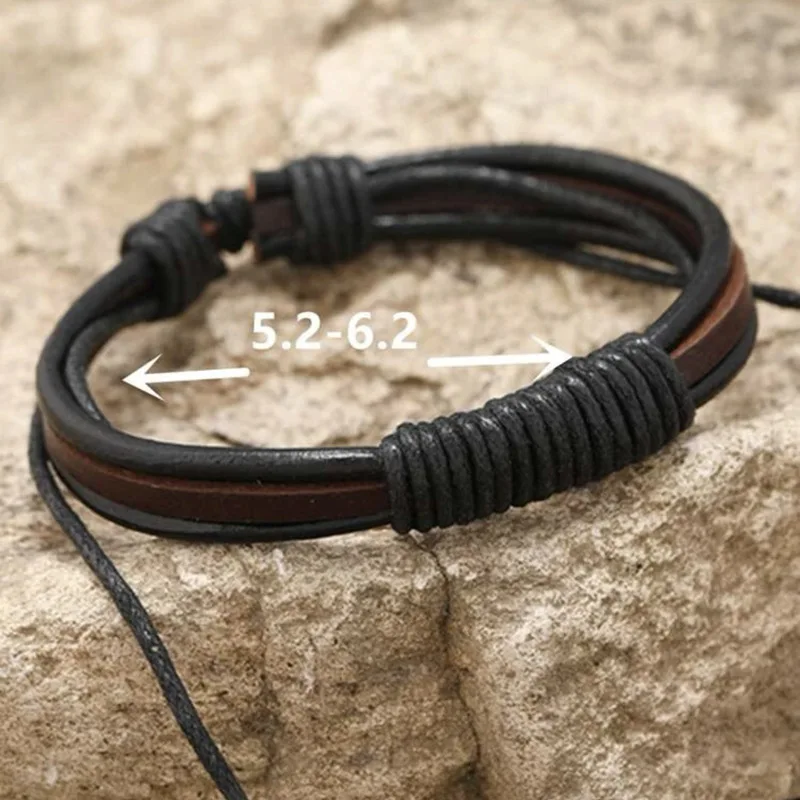 Handwoven Brown Color Leather Bracelet Vintage Style Adjustable Men\'s Bangle