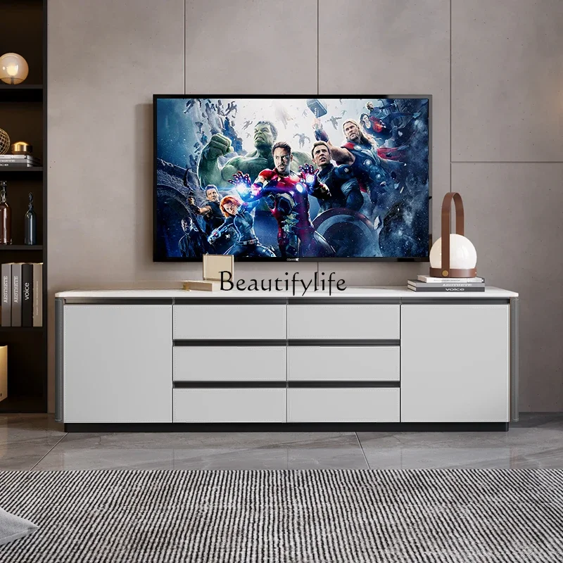 

FG10Minimalist saddle leather high TV cabinet modern living room solid wood storage cabinet