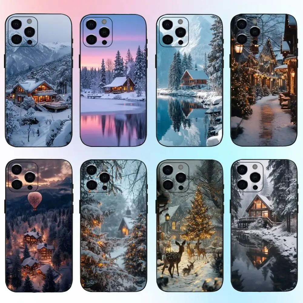 

Beautiful Winter Snow Phone Case For iPhone17,16,15,14,13,12,11 Plus,Pro Max Soft Black Cover
