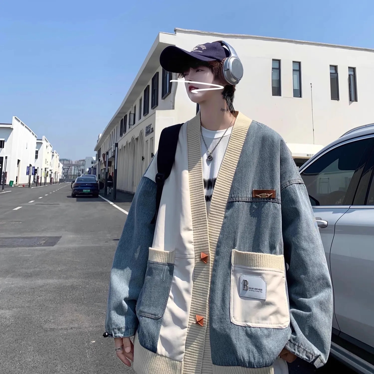 

Large Size 300 Pou Retro Color Blo Denim Jaet Men's Casual Spring Autumn ket Design American Sle Windproof Coat