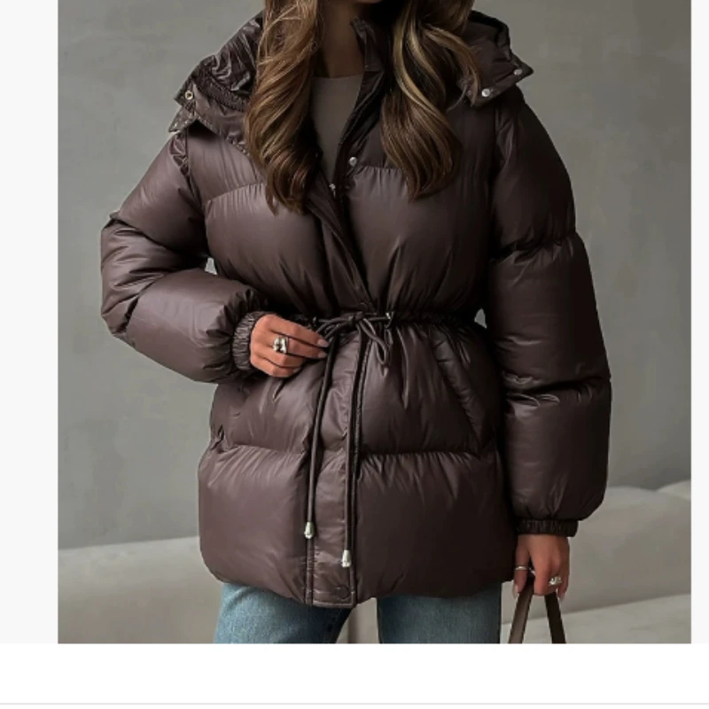 Solid Color Belt Hat Mid-length Slim Warm Cotton Suit 2025 Fashion Temperament