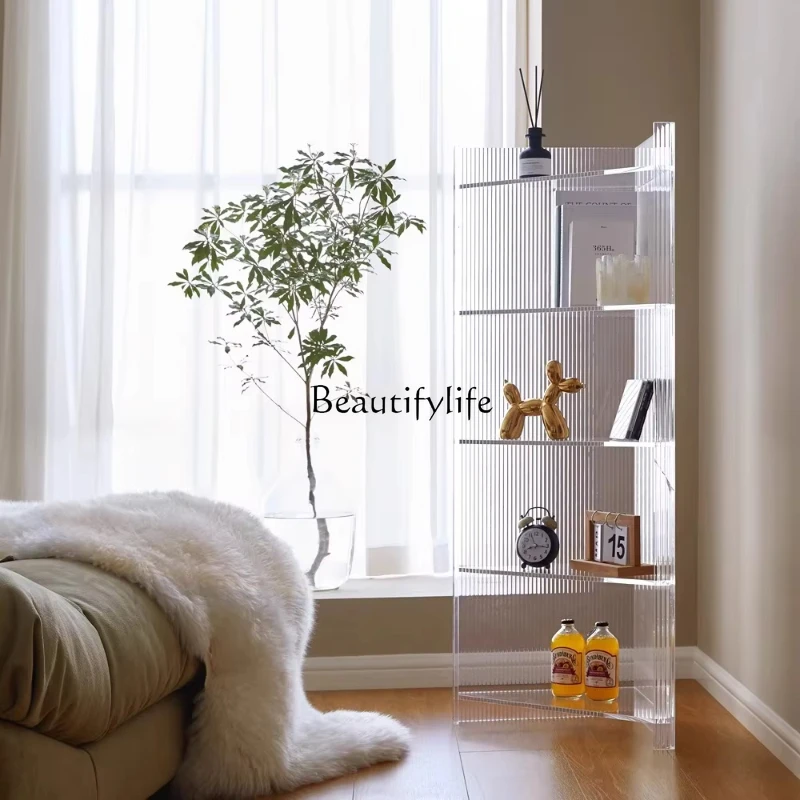 02Light luxury acrylic storage transparent bookshelf edge several bedrooms floor display storage rack