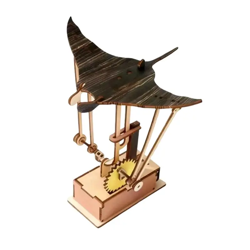 

2025 Trend Artisan Wooden Manta Ray Automaton Handcrafted Mechanical Animal Ornaments Hand Cranked Kinetic DIY Puzzle Decoration