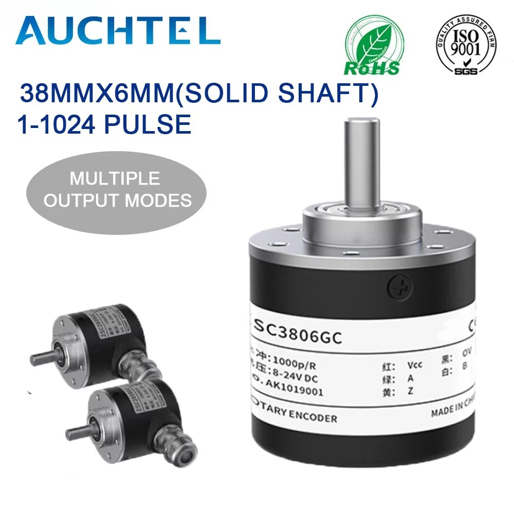 AUCHTEL 100mm Incremental Encoder 30mm Hollow Shaft Rotary Optical Switch NPN Open Collector 1000-2500-3600-5000 PPR 5-24VDC