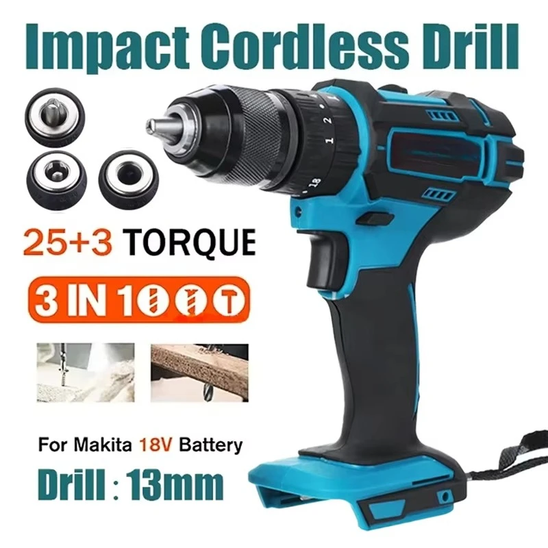 Electric Goddess 3 en 1 Taladro de impacto eléctrico con batería de iones de litio inalámbrico Destornillador eléctrico para | Pin de batería de 18 V