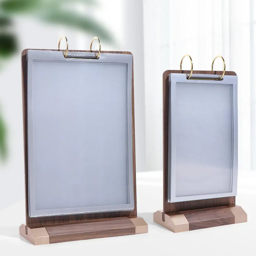 Wooden Holder Ads Display Stand Multi page Loose leaf Menu Card Holder Aon-slip Acrylic Sign Holder Display Stand Desktop Binder