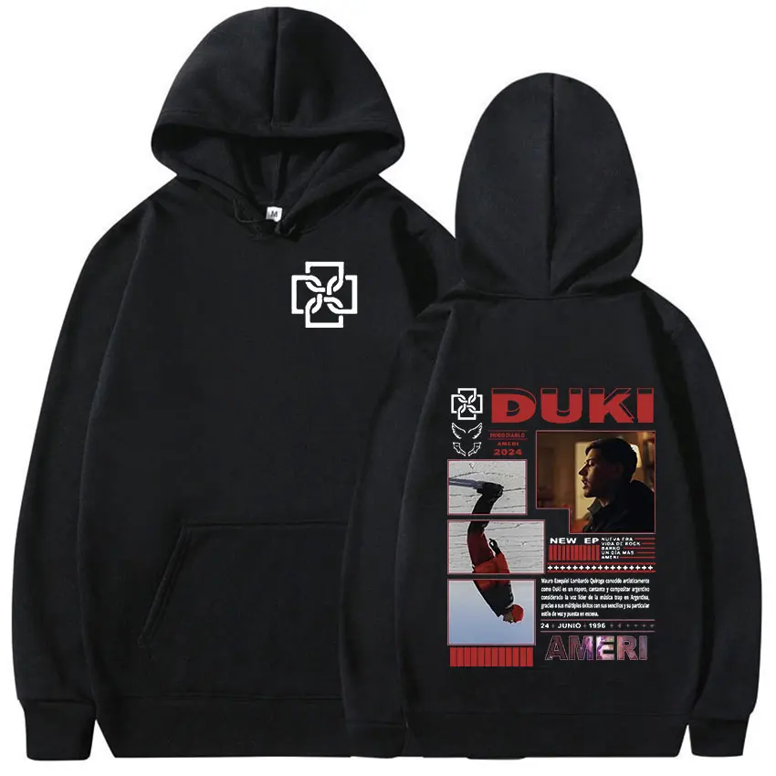 Rapper Duki Ameri Tour 2024 Graphic Hoodie Men Women Retro Long Sleeve Oversized Sweatshirt Hip Hop Pullover Hoodies Streetwear