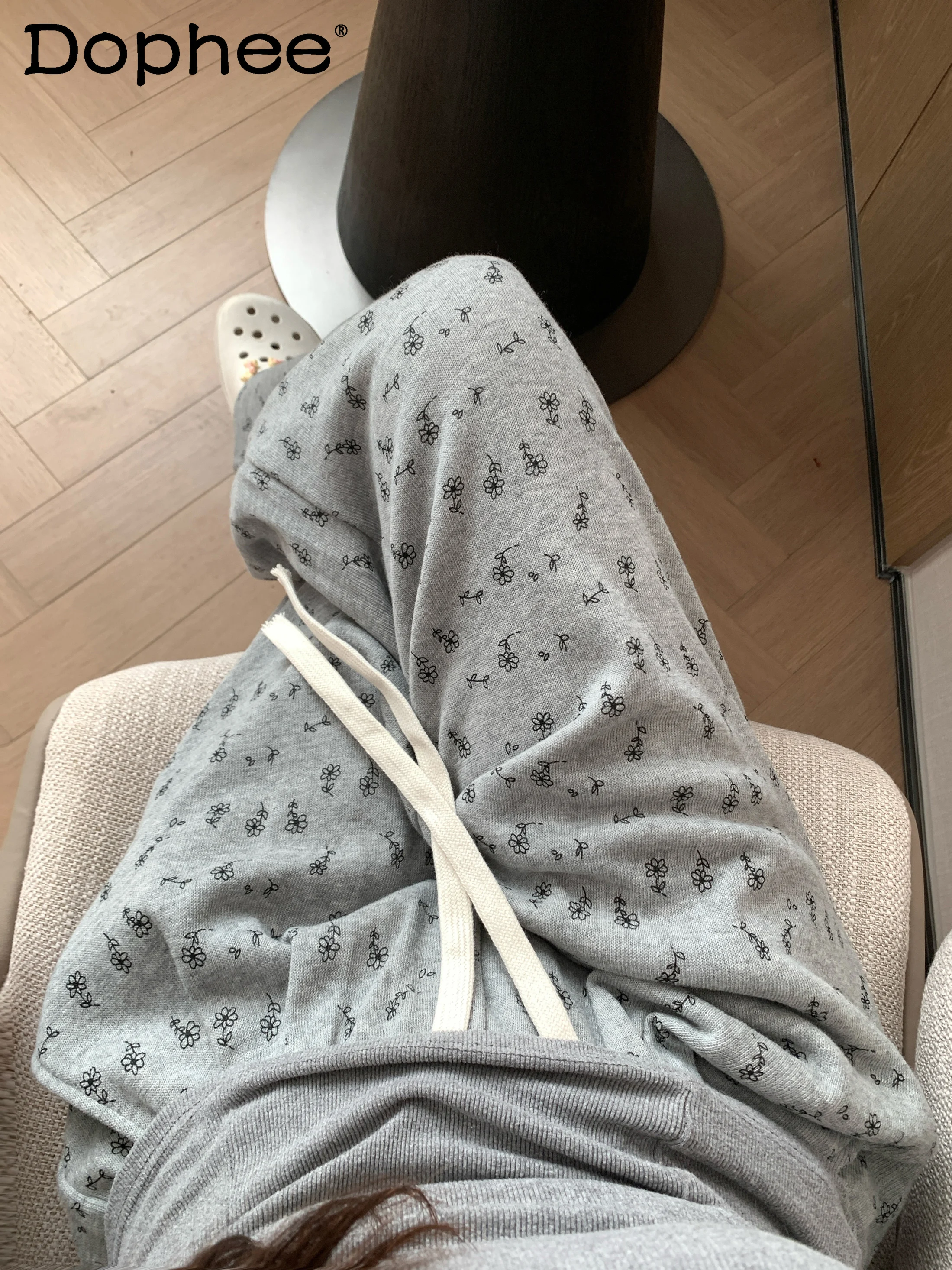 

2025 Summer New Japanese Style Ins Pure Cotton Women's Loose Casual Small Floral Straight Pants Home Long Pants