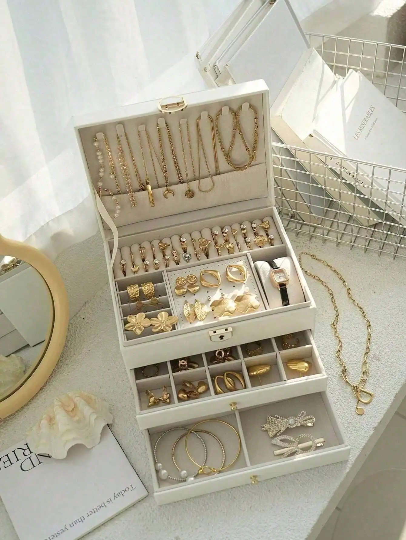 3 Layer Jewelry Box, Jewelry Holder Organizer With Jewelry Organizer Drawer, Large Jewelry Boxes & Organizer With Velvet Earring Organizer, Lockable Jewelry Holder, Unique Gifts For Women Mom (White) sh260602173658251676181