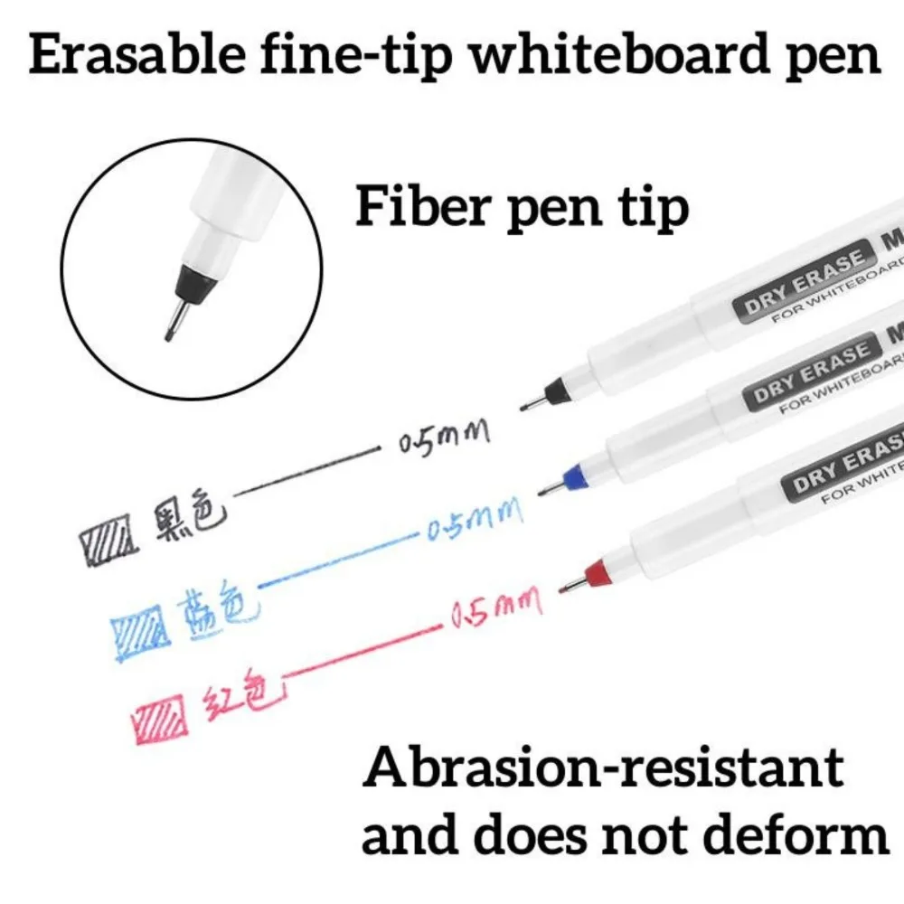 6Pcs Erasable Marker Pen 0.5mm/0.7mm/1mm Tip Red Blue Black Ink White Board Pen Dry Erase Markers Stationery Teaching Supplies